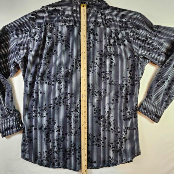 J. Ferrar Long Sleeve Button Up Shirt Mens Sz XL (17.5) Gray Flowers 100% Cotton - Picture 6 of 9